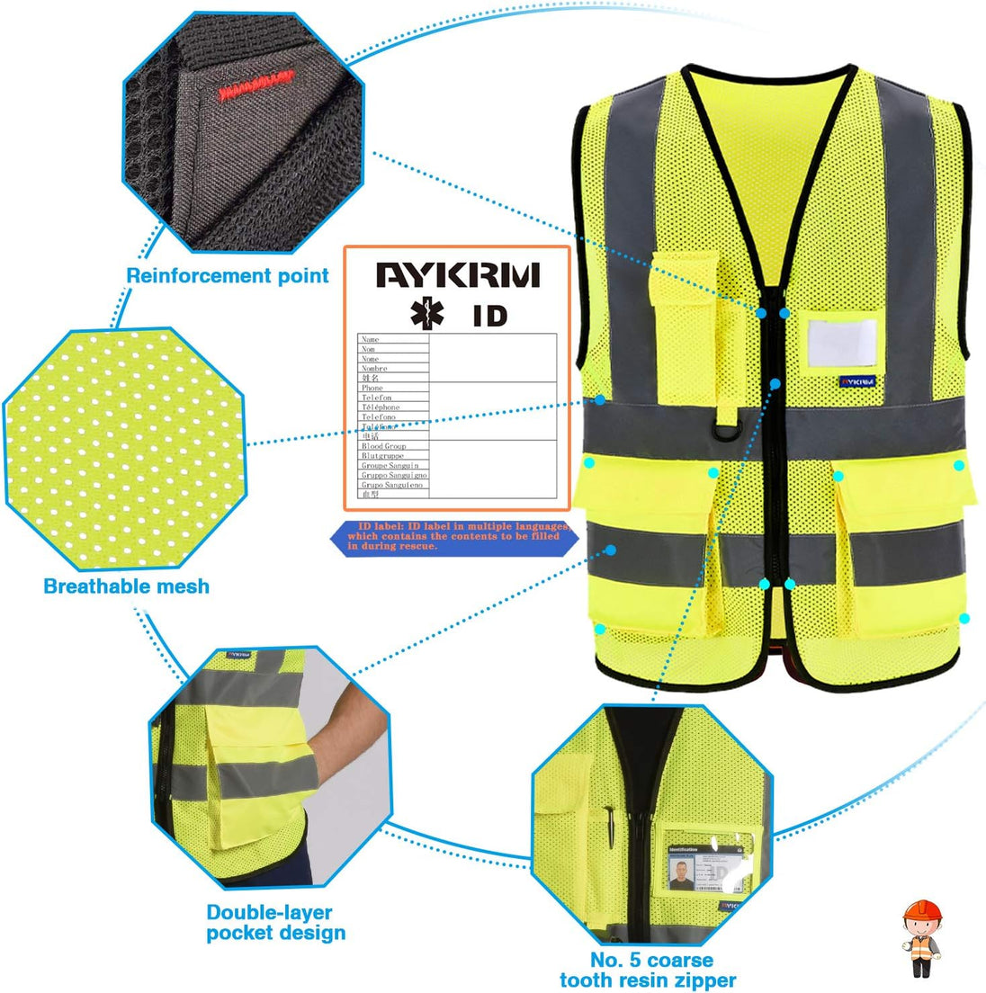 AYKRM High Visibility Reflective Safety Vest